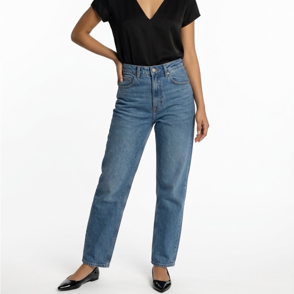 HM 90s Baggy Jeans‎ Women 6 Medium Wash Recycled Denim High Rise 0984970 4 Blue